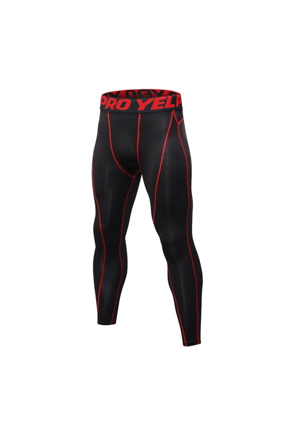 Mens Compression Pants Running Leggings Spandex Gym Workout Tights Athletic Sport Base Layer Cycling Football Soccer Size 2XL Red