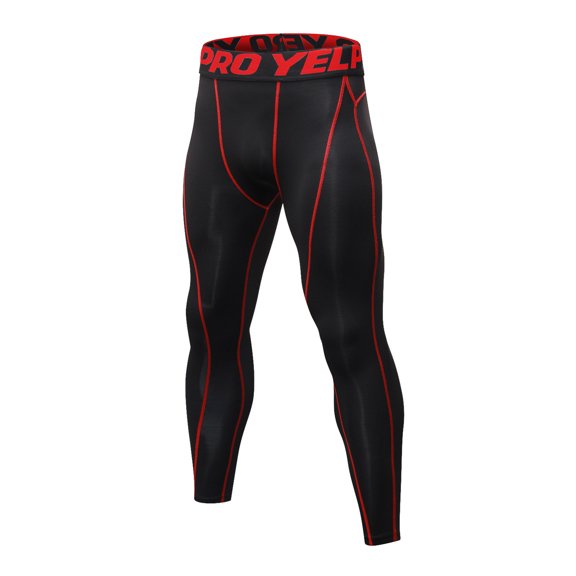 Mens Compression Pants Running Leggings Spandex Gym Workout Tights Athletic Sport Base Layer Cycling Football Soccer Size 2XL Red