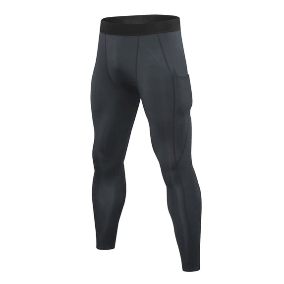 Mens Compression Pants Running Tights with Pockets Breathable Quick Dry Sports Workout Leggings Athletic Base Layer for Cycling Basketball Dark Gray