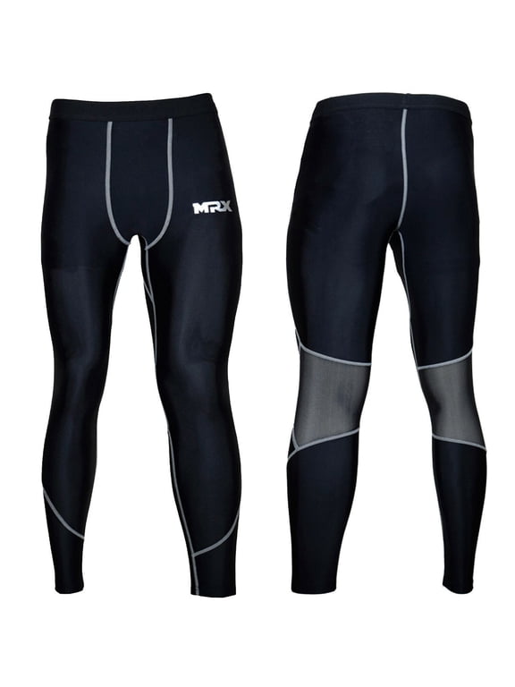 Men's Compression Athletic Pants Thermal Base Layer Tights for Running, Gym, and Training - Black/Grey, Small