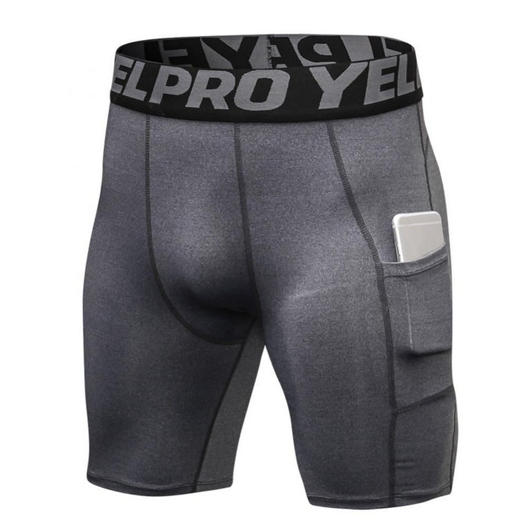 Mens Compression Running Shorts with Pocket, Athletic Gym Shorts