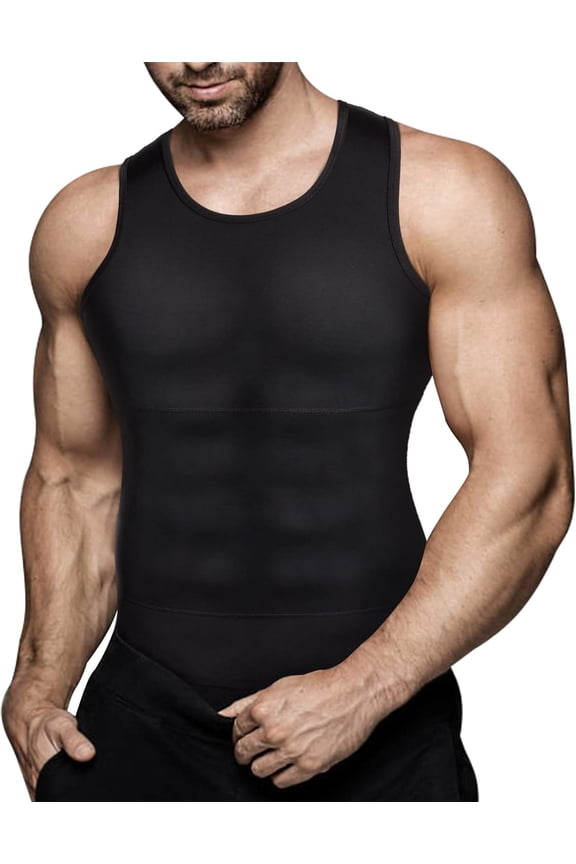 Mens Compression Shirt Slimming Body Shaper Vest Workout Tank Tops Abs Abdomen Undershirts