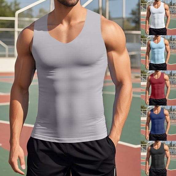 Mens Compression Shirt , Seamless Shapewear Vest, Gynecomastia Tummy Control Undershirt, Workout Tank Top