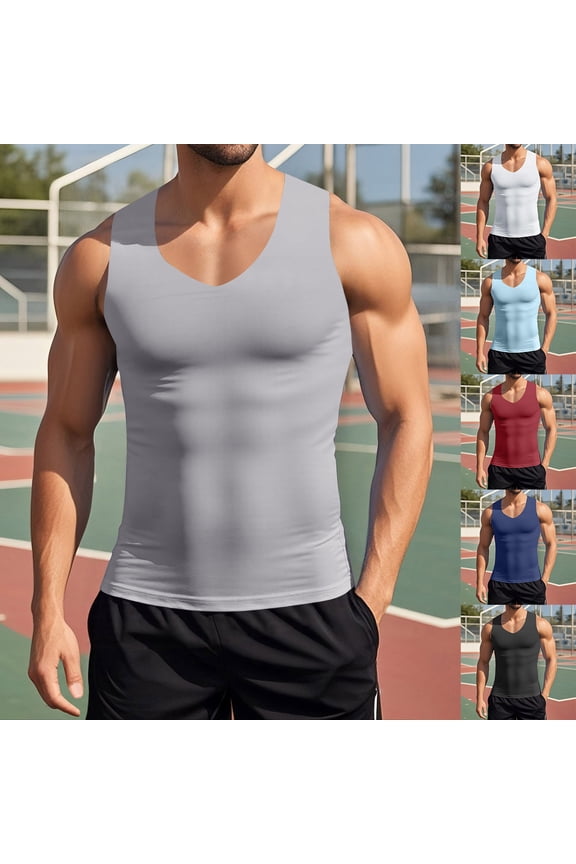 Mens Compression Shirt , Seamless Shapewear Vest, Gynecomastia Tummy Control Undershirt, Workout Tank Top
