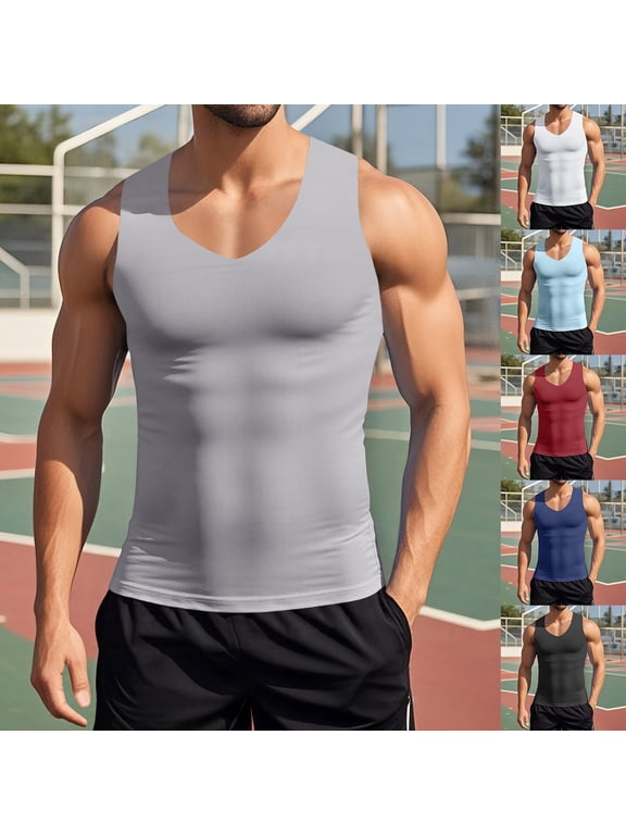Mens Compression Shirt , Seamless Shapewear Vest, Gynecomastia Tummy Control Undershirt, Workout Tank Top
