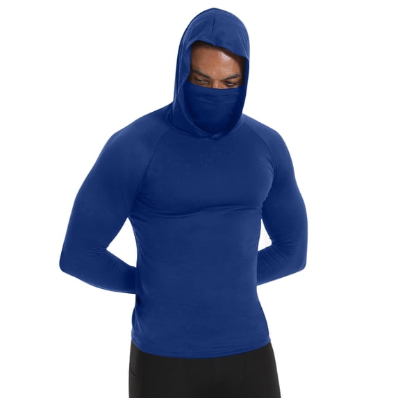 Mens Compression Shirts Hoodie with Mask Long Sleeve Spring Sports Base Layer Top Active Running Sun Shirt