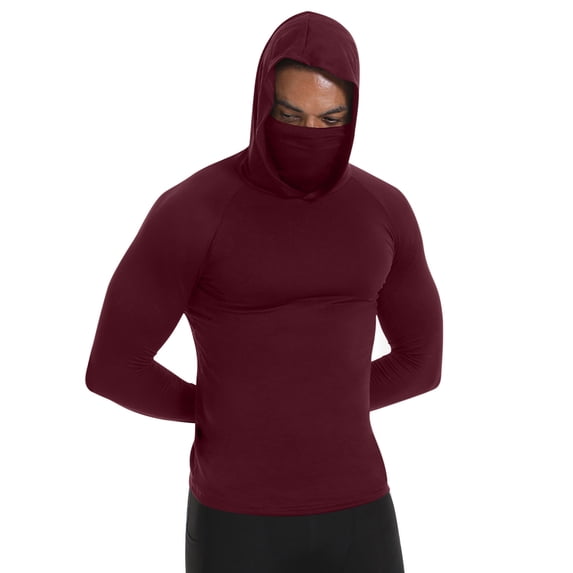 Mens Compression Shirts Hoodie with Mask Long Sleeve Spring Sports Base Layer Top Active Running Sun Shirt