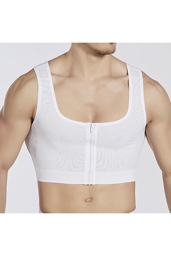 Mens Compression Shirts Shapewear Sleeveless Square Neck Cropped Tank Tops Mens Solid Zipper Front Stretchy Slim-Fit Shaping Undershirts