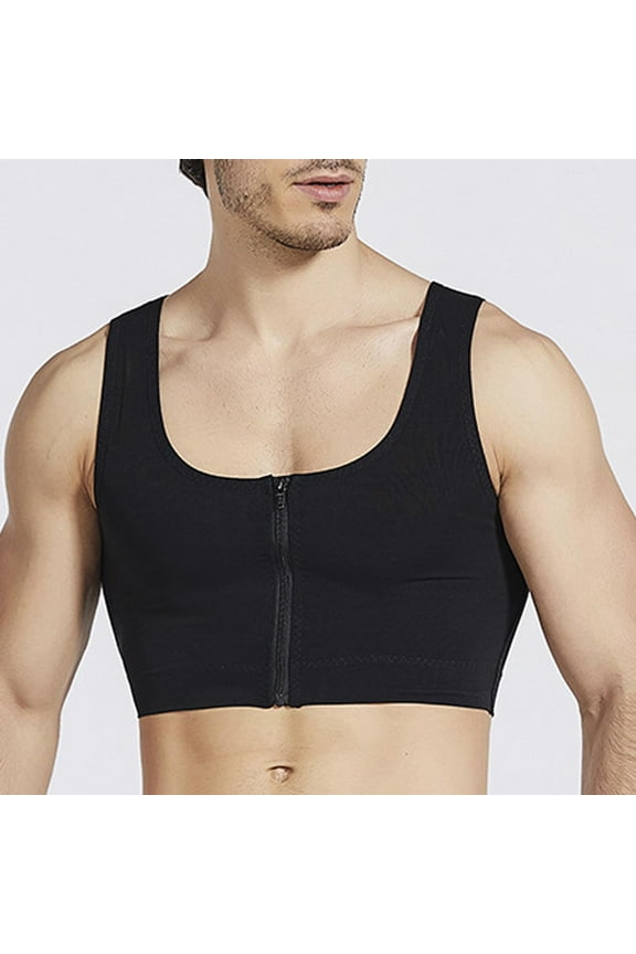 Mens Compression Shirts Shapewear Sleeveless Square Neck Cropped Tank Tops Mens Solid Zipper Front Stretchy Slim-Fit Shaping Undershirts