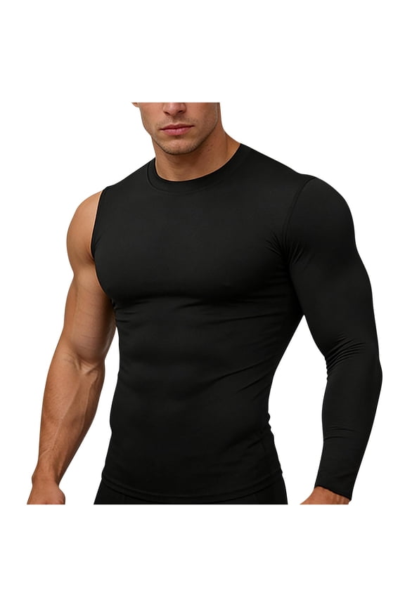 Mens Compression Shirts Turtleneck Quick Dry Long Sleeve Sleeveless Undershirts Athletic Workout Running Base Layer