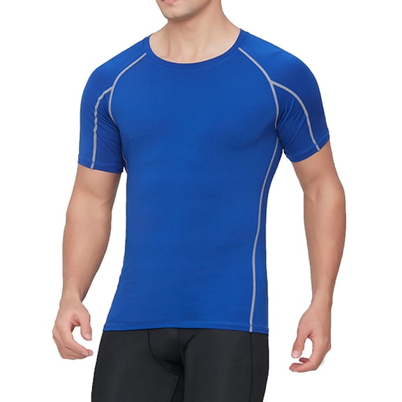 Mens Compression Shirts Workout Running Gym T-Shirt Athletic Sports T-Shirts Solid Color Tight Elastic Short Sleeve Top