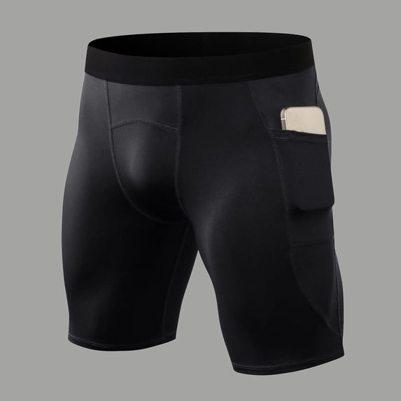 Mens Compression Shorts Running Spandex Underwear with Pockets Workout Gym Athletic Sports Tight Shorts(Black,M)