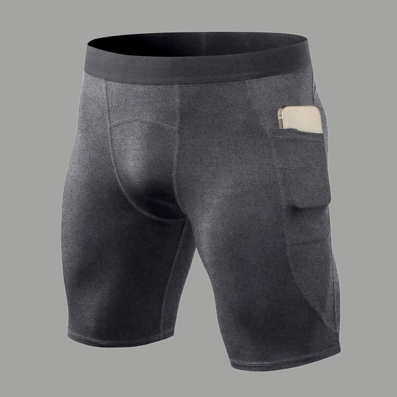 Mens Compression Shorts Running Spandex Underwear with Pockets Workout Gym Athletic Sports Tight Shorts(Dark Gray,L)