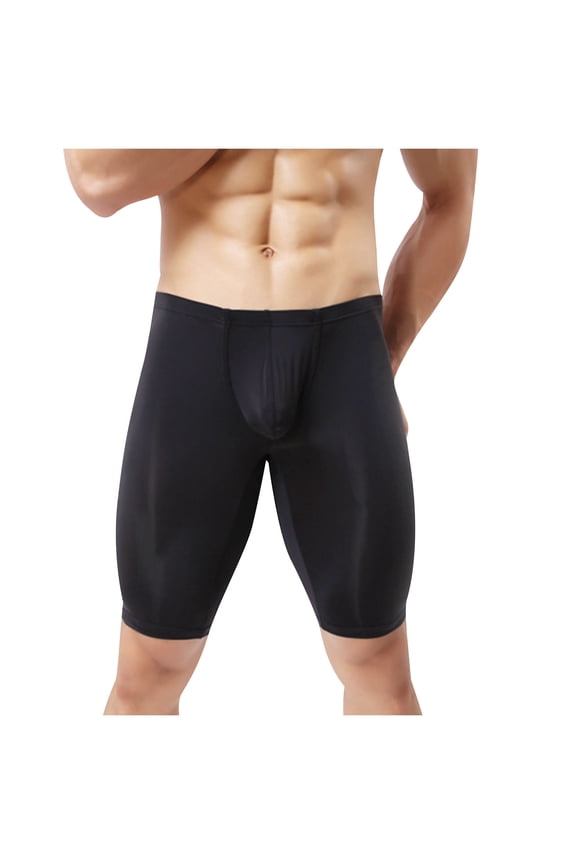 Mens Compression Shorts Stretchy Slim-Fit Shapewear Underwear Boxer Briefs Long Leg Solid Mid Waisted Moisture-Wicking Yoga Workout Short