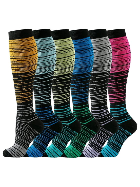 Mens Compression Socks, Warm Knee-High Socks with Comfort Stretch & Stylish Pattern Design, Home Outdoor Daily Winter Wear, 6 Pairs | JASKFLY,Multicolor L