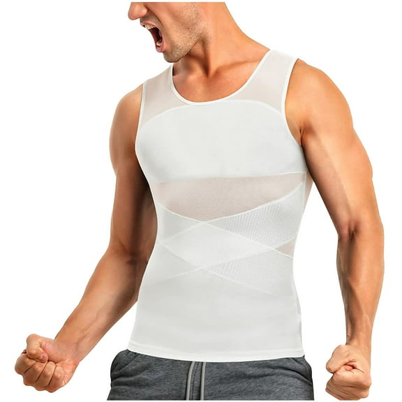 Mens Compression Tank Top Qiggri Men's Shapewear High Elastic Corset Waist Sleeveless Corset Crewneck Mens Workout Tank Tops