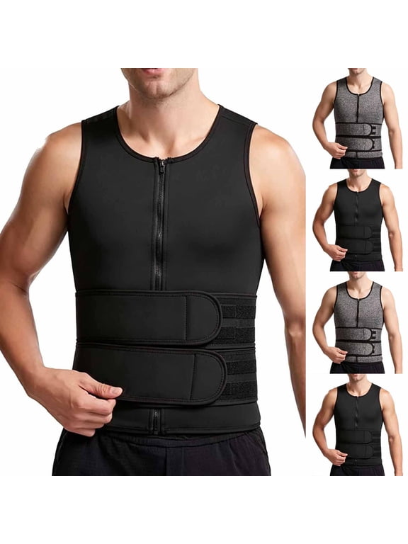 Mens Compression Tank Top Waist Trainer Vest Sleeveless Support Shirt with Adjustable Closure for Workouts