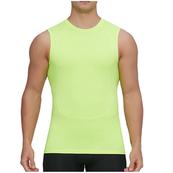 Mens Compression Tank Tops Quick-Drying Sleeveless Crewneck Running Vests Casual Solid Color Stretchy Slim Pullover Breathable Athletic Workout Tanks