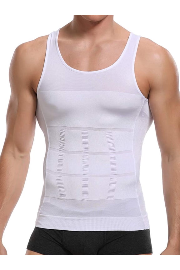 Mens Compression Undershirts Ultra Slimming Body Shaper Belly Control Vest Workout Active Gynecomastia Tank Tops
