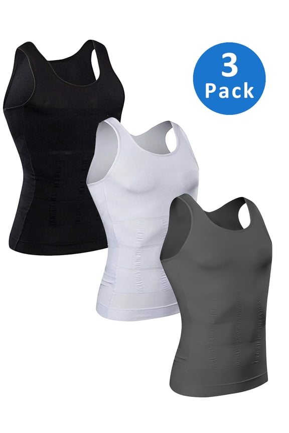Mens Compression Undershirts Ultra Slimming Body Shaper Belly Control Vest Workout Active Gynecomastia Tank Tops