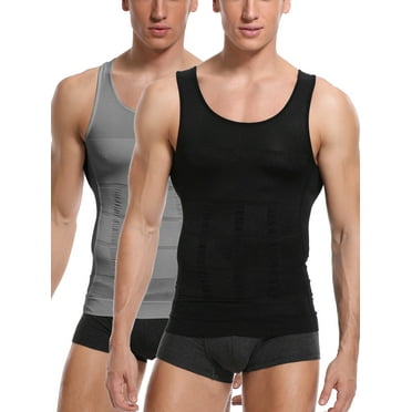 Mens Compression Undershirts Ultra Slimming Body Shaper Belly Control Vest Workout Active Gynecomastia Tank Tops