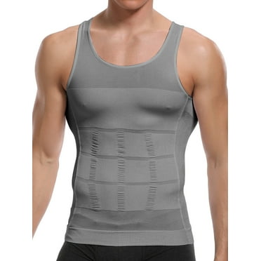 Mens Compression Undershirts Ultra Slimming Body Shaper Belly Control Vest Workout Active Gynecomastia Tank Tops