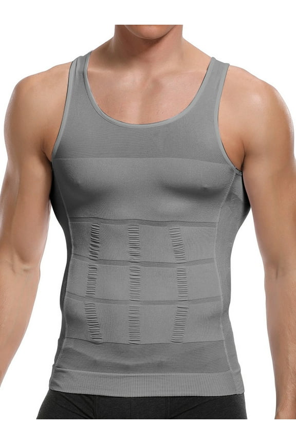 Mens Compression Undershirts Ultra Slimming Body Shaper Belly Control Vest Workout Active Gynecomastia Tank Tops