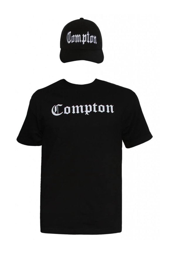 Mens Compton Kit - Black Short-Sleeve T-Shirt + Black Adjustable Cap - Large
