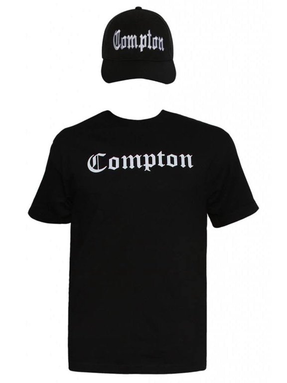 Mens Compton Kit - Black Short-Sleeve T-Shirt + Black Adjustable Cap - Medium