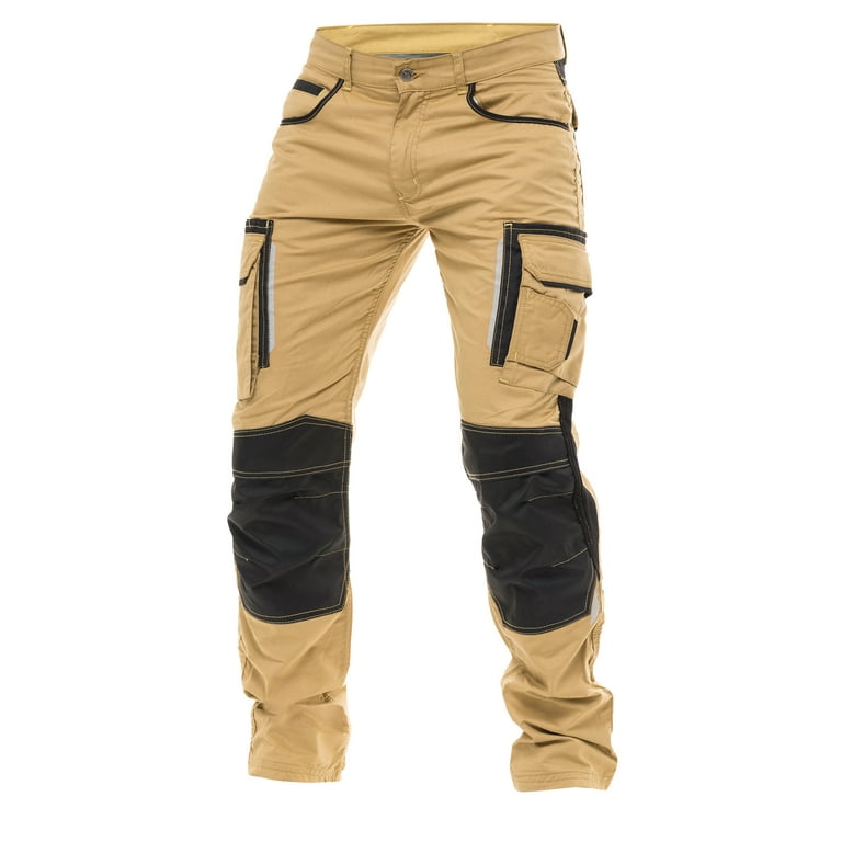 Mens Construction Pants Utility Work Heavy Duty Workwear Trousers Carpenter Knee Reinforcement Cordura Safety Pants Khaki W36 L32