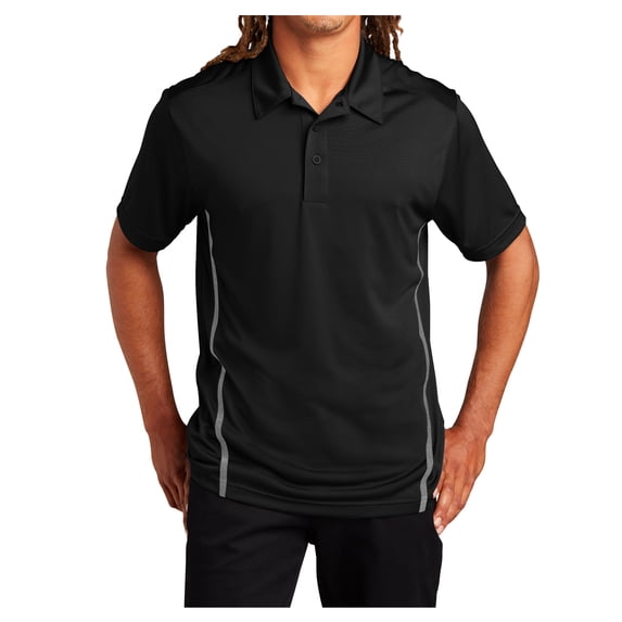Mens Contrast PosiCharge Polyester Tough Polo Black/ Heather Grey X-Small