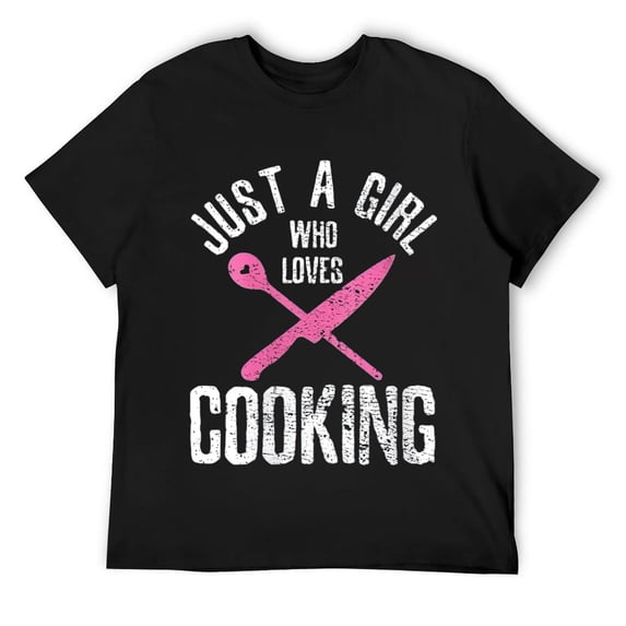 Mens Cook Just A Girl Who Loves Cooking Chef Vintage Round Neck T-Shirt Black