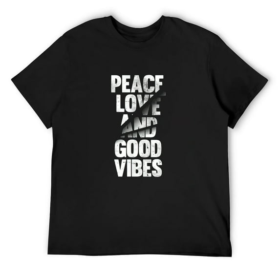 Mens Cool Peace Love & Good Vibes Inspiration Motivation Quotes T-Shirt Black Medium