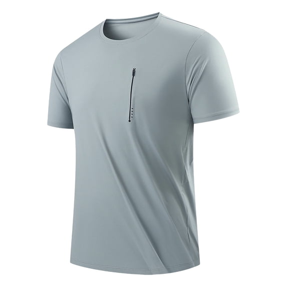 Mens Cooling Fabric Gym T-Shirts Gym Running Tops with Zipper Pocket Short Sleeve Sports Training Quick Dry Breathable Shirt Lightweight Activewear Summer Workout Tee Shirts