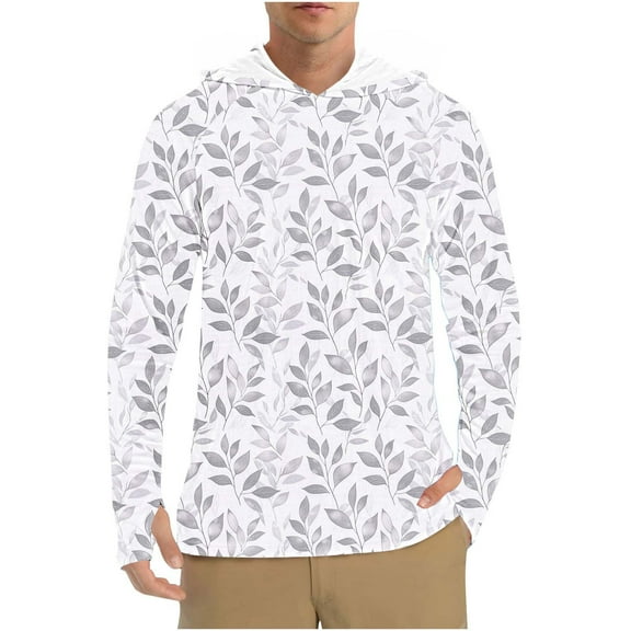 Mens Cooling Fishing Shirts Sun Protection Lightweight Hoodies Comfy Long Sleeve Thumb Hole Hiking Tops 2XL