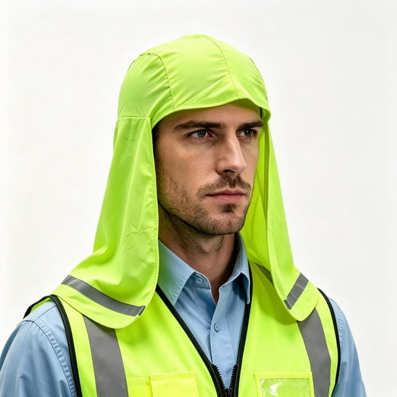 Mens Cooling Skull Cap with Neck Shade Elastic Reflective Outdoor Work Sun UV Protection Hat for Construction Sanitation Workers