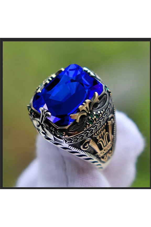 Mens Copper Ring With Emerald Gemstone Inlaid Retro Design Jewelry For Men Durable Luxury Accessory High Quality