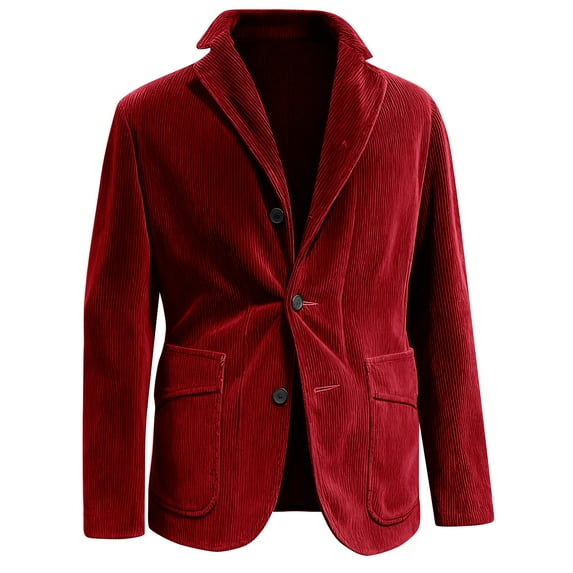 Mens Corduroy Blazer Slim Fit Sport Long Sleeve Suit Jackets Corduroy Dress Work Wear Coats Single Breasted Workout Casual Blazer Vintage Business Mens Blazer Dwelliawo Red XL