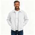 thumbnail image 1 of Mens Corduroy Bomber Jacket with Pocekts Casual Full Zip Lapel Long Sleeve Lightweight Shirt Jacekt White L, 1 of 8