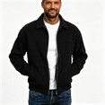 thumbnail image 1 of Mens Corduroy Bomber Jacket with Pocekts Full Zip Casual Lightweight Lapel Long Sleeve Shirt Jacekt Black 2XL, 1 of 8