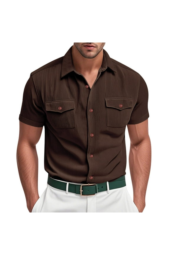 Mens Corduroy Button Down Shirts Jackets Casual Long Sleeve Shacket Lightweight Overshirts with Flap Pockets