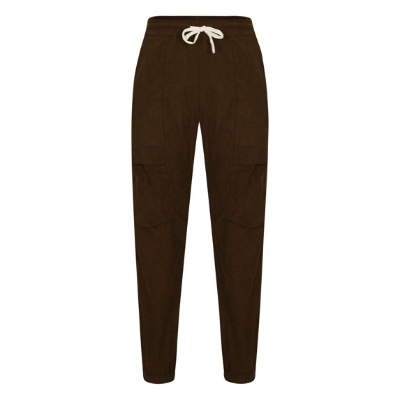 Mens Corduroy Cargo Jogger Pants Elastic Waist Drawstring Multi-Pocket Pants Trendy Casual Work Brown M