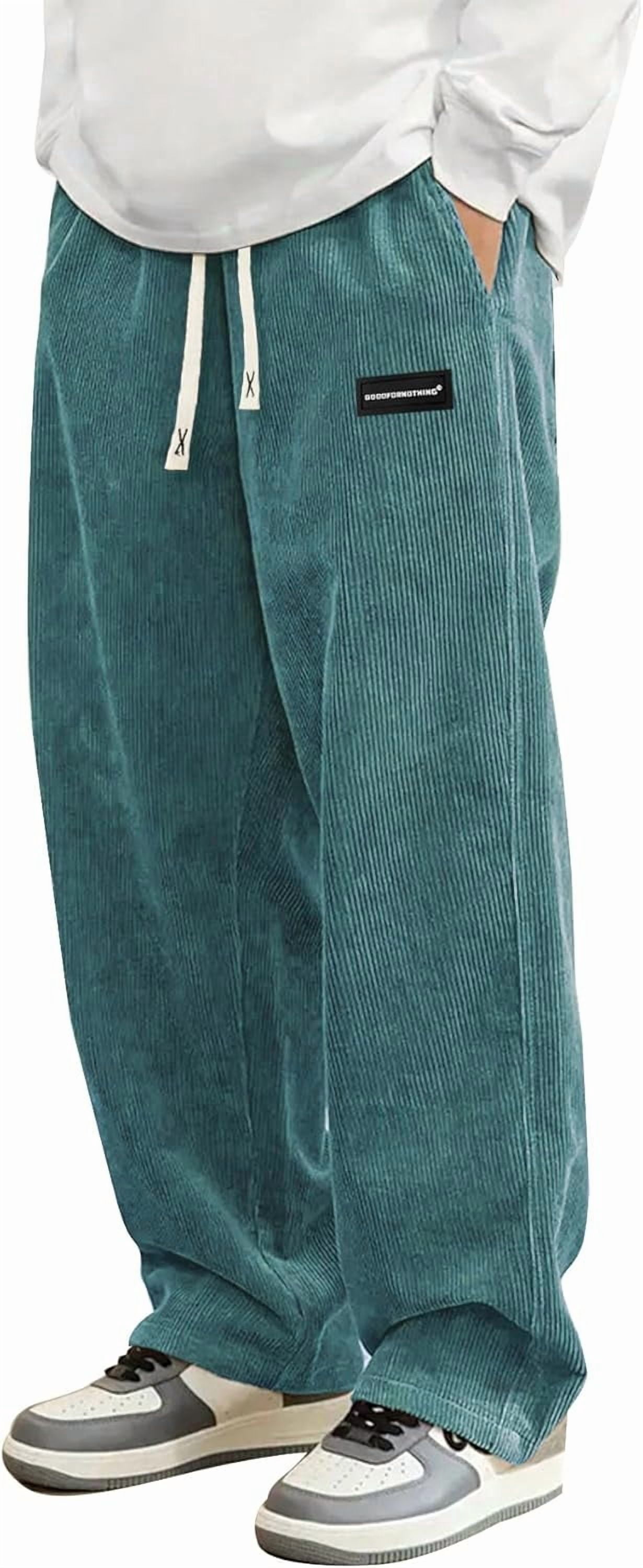 HIDKAT, Mens Corduroy Pants, Elastic Waist Drawstring, Wide Leg Style ...