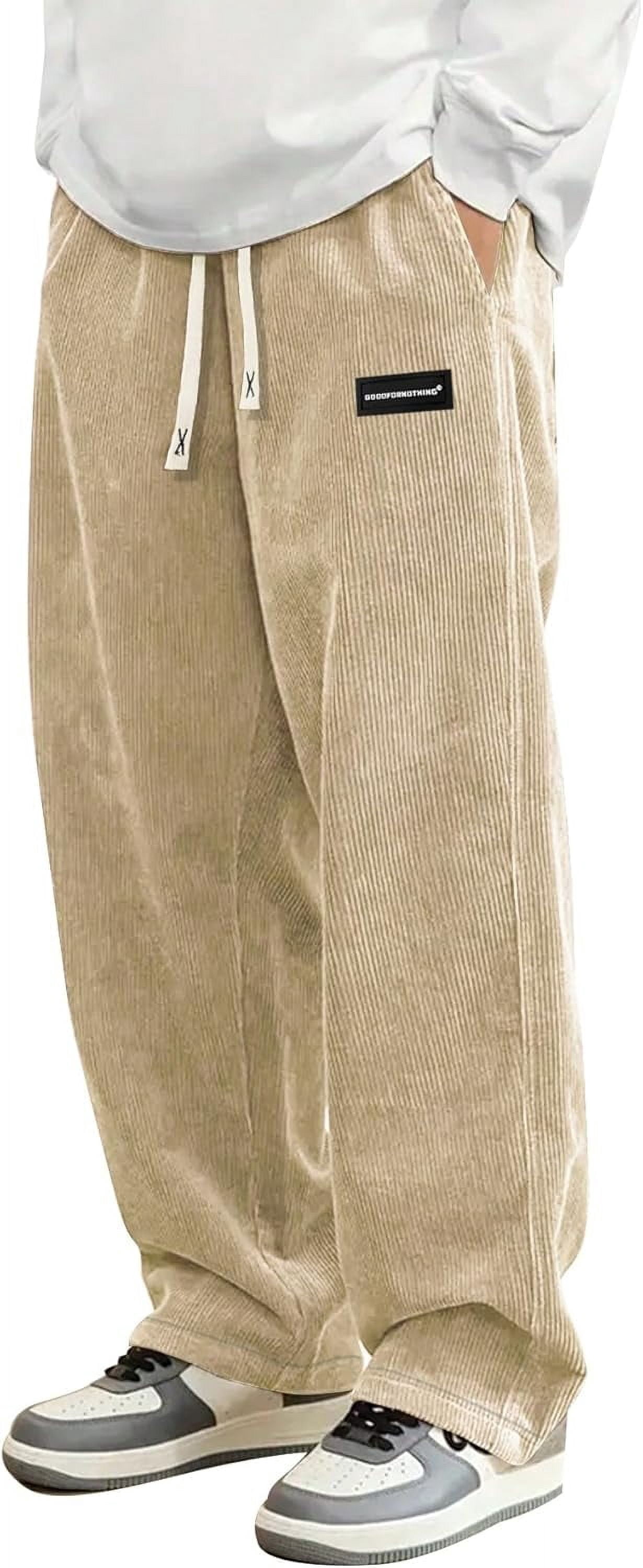 Mens Corduroy Casual Pants Fashion Loose Fit Wide Leg Pants Straight ...