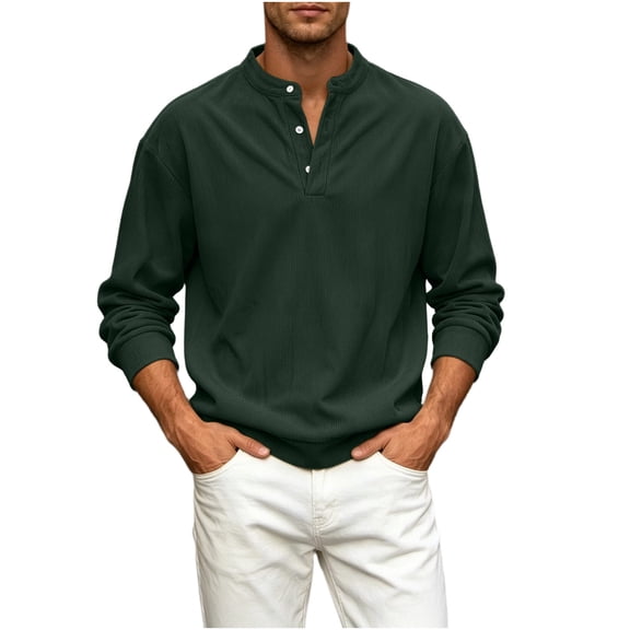 Mens Corduroy Henley Shirts Casual Lightweight Long Sleeve Pullover T-Shirt Beach Yoga Hippie Tops