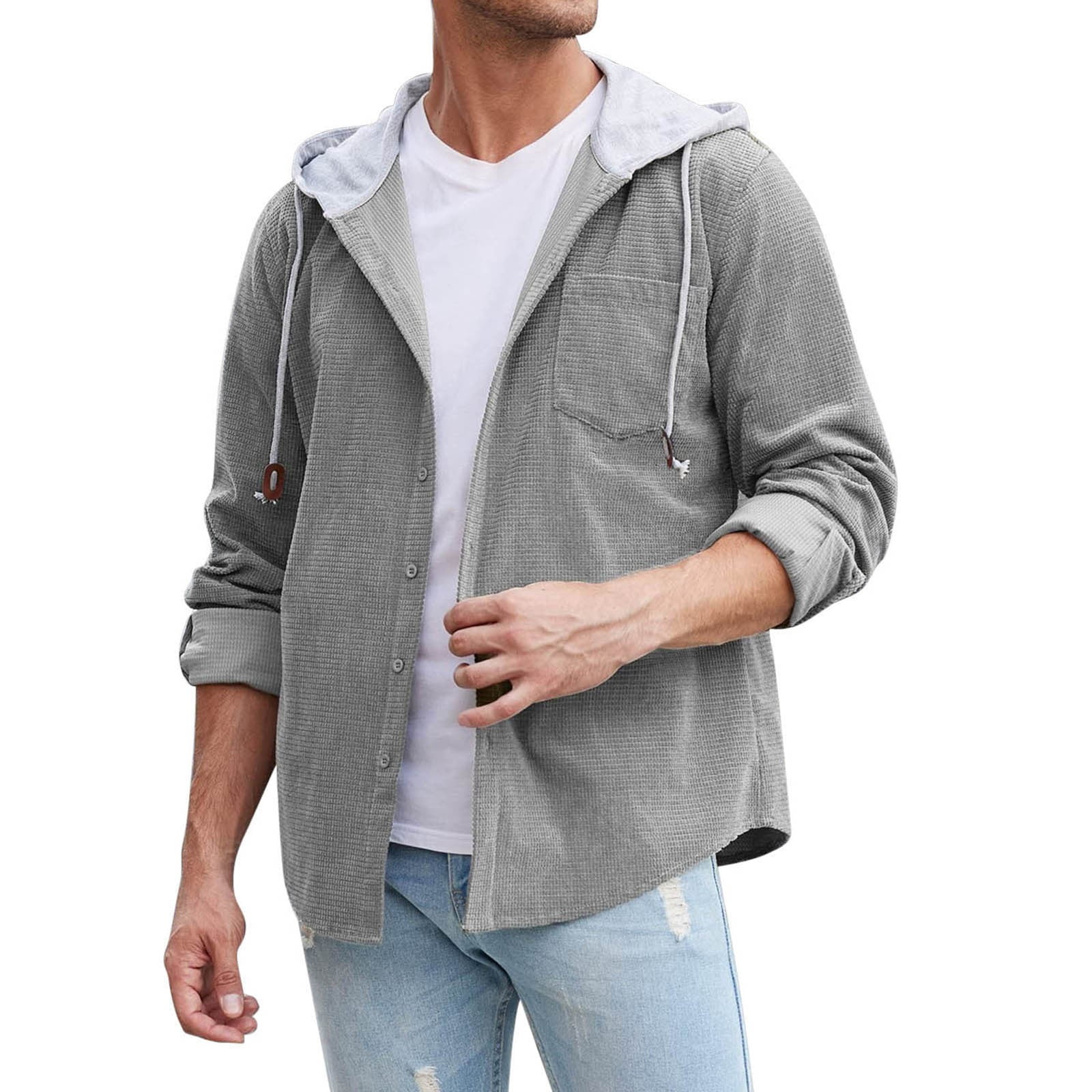 Mens Corduroy Hoodie Long Sleeve Fashion Button Down Shirt Jacket Coat Malbon Walmart