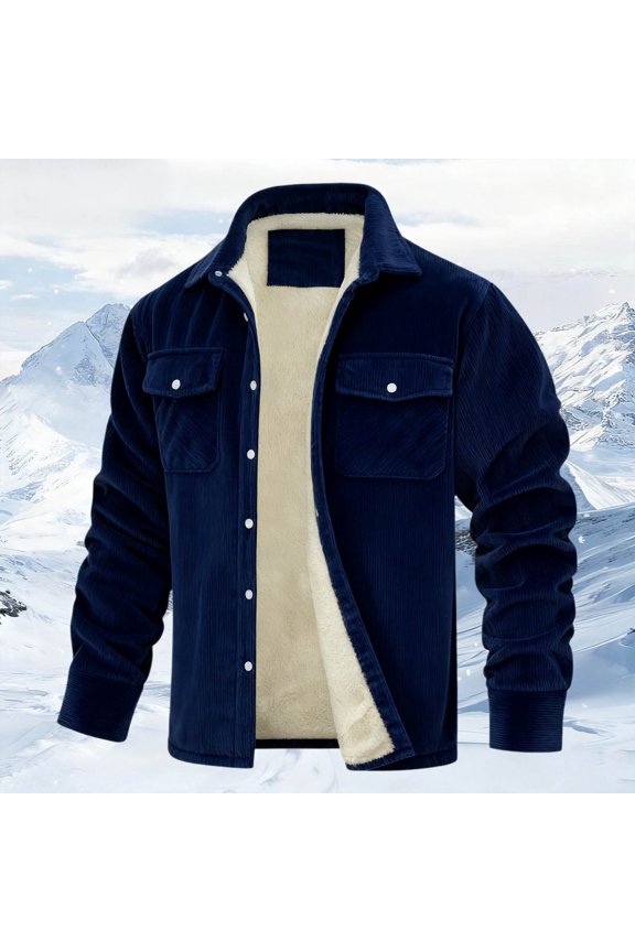 Mens Corduroy Jacket Lined Trucker Coat (Navy L)