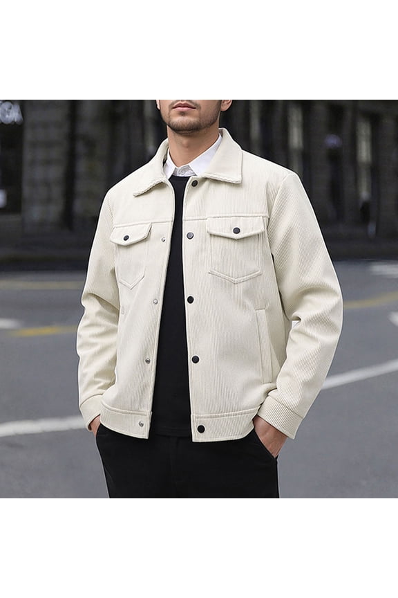 Mens Corduroy Jacket Long Sleeve Trucker Jacket Button Down Cargo Cardigans Collared Fall Barn Jackets with Pockets