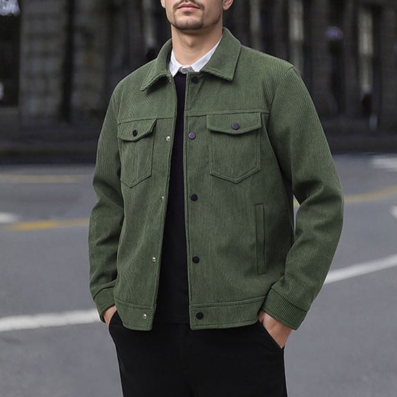 Mens Corduroy Jacket Long Sleeve Trucker Jacket Button Down Cargo Cardigans Collared Fall Barn Jackets with Pockets