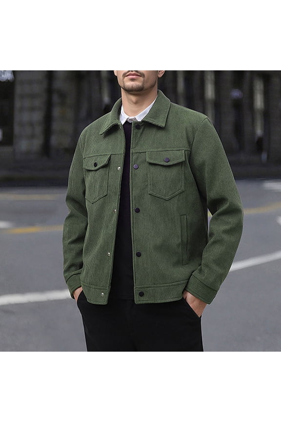 Mens Corduroy Jacket Long Sleeve Trucker Jacket Button Down Cargo Cardigans Collared Fall Barn Jackets with Pockets